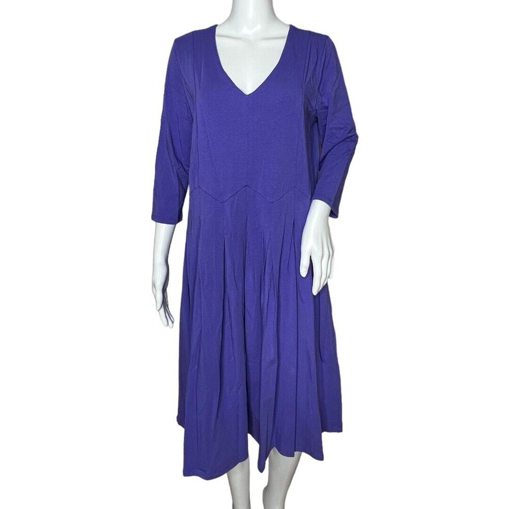 Soft Surroundings Dress Womens Medium Purple Birdsong‎ Seamed Midi Jersey Casual